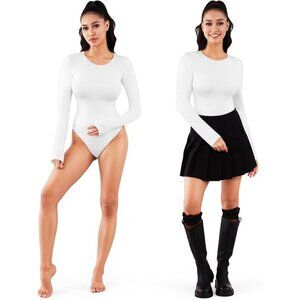 MANGOPOP Women's Crew Neck Long Sleeve Bodysuit T Shirts Basic Tops XL